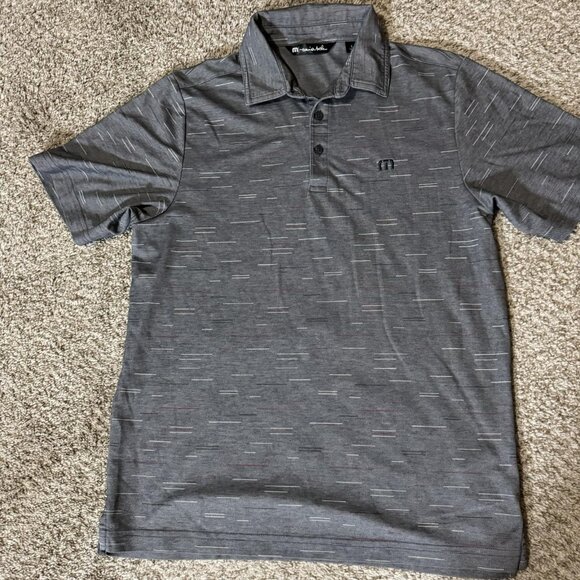 TravisMathew Polo Shirt Mens Small Heather Gray Pima Cotton Blend Golf Patterned - Picture 1 of 8